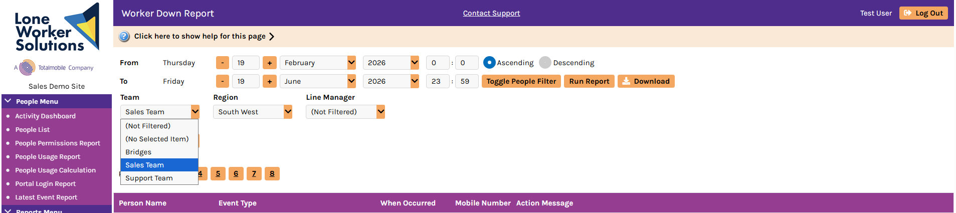 Example image of a hierarchy category filter on a report page