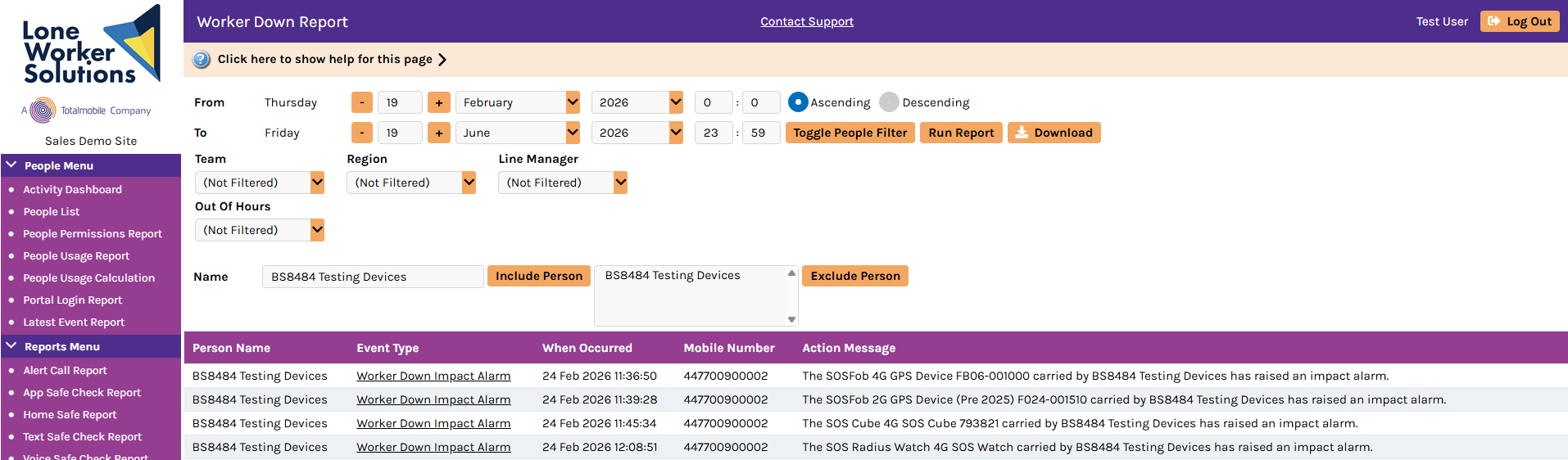 Example image of the Toggle People Filter on a report page